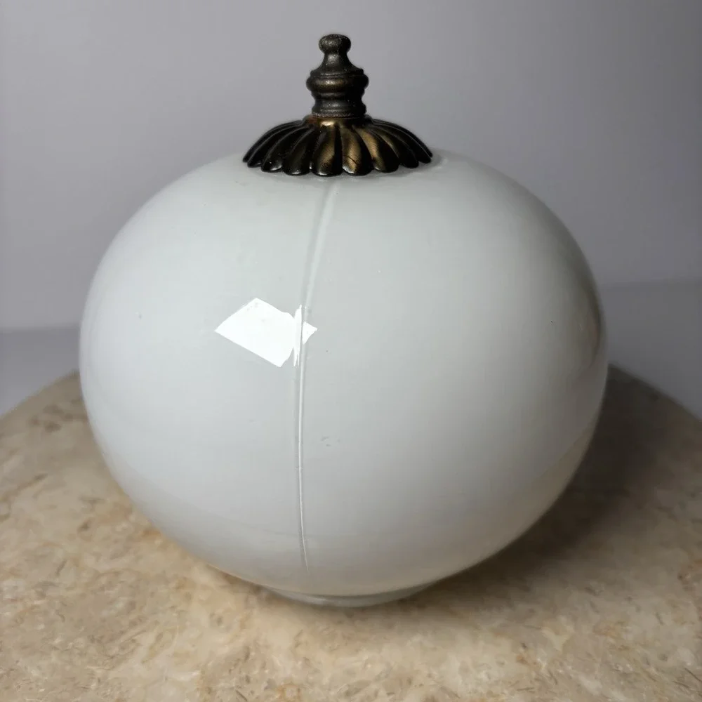 Vintage White Dome Ceiling Light Lamp Fixture Ball‎ Shade Brass Retro Country